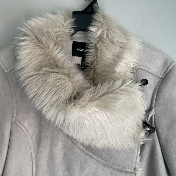 Moda International Faux Fur Suede Jacket  Size L Gray Polyester Stylish & Warm - Picture 8 of 14